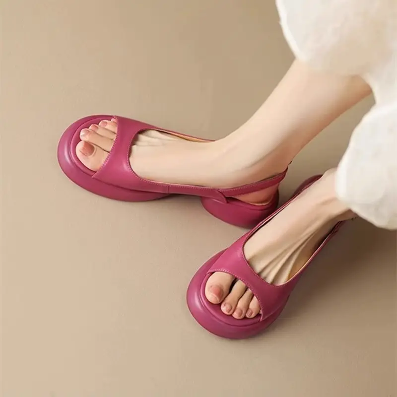 Women's Beige Round Toe Platform Sandals with Thick Heel - Image 3
