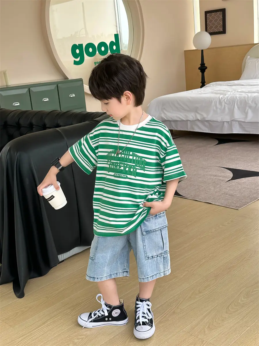 Kids Striped Cotton T-Shirt Red White Medium Small — feature 19