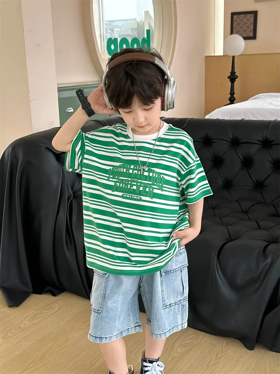Kids Striped Cotton T-Shirt Red White Medium Small — feature 21