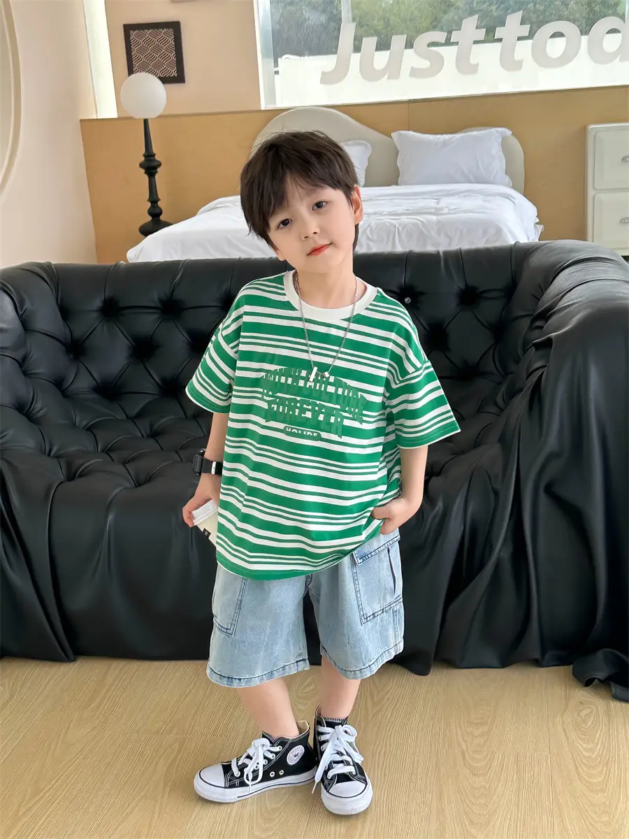 Kids Striped Cotton T-Shirt Red White Medium Small — feature 22