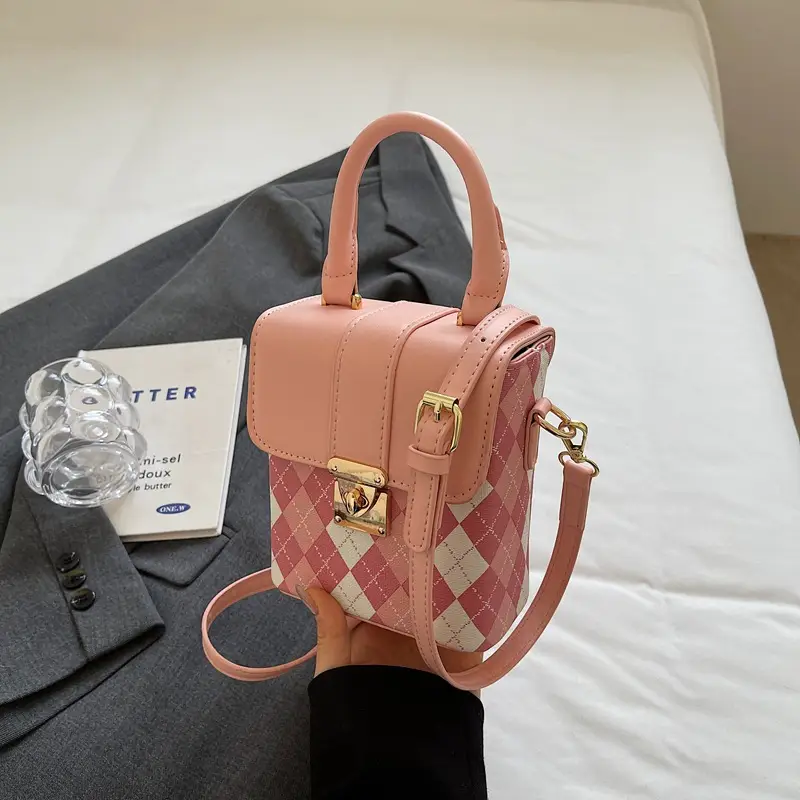 Pink Rhombic Shoulder Bag Women 2024 New - Image 2