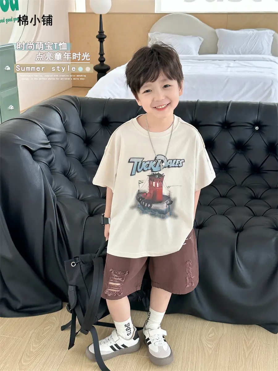 Boys Korean Retro Printed Shorts T-Shirt Set Summer 2025 - Image 3