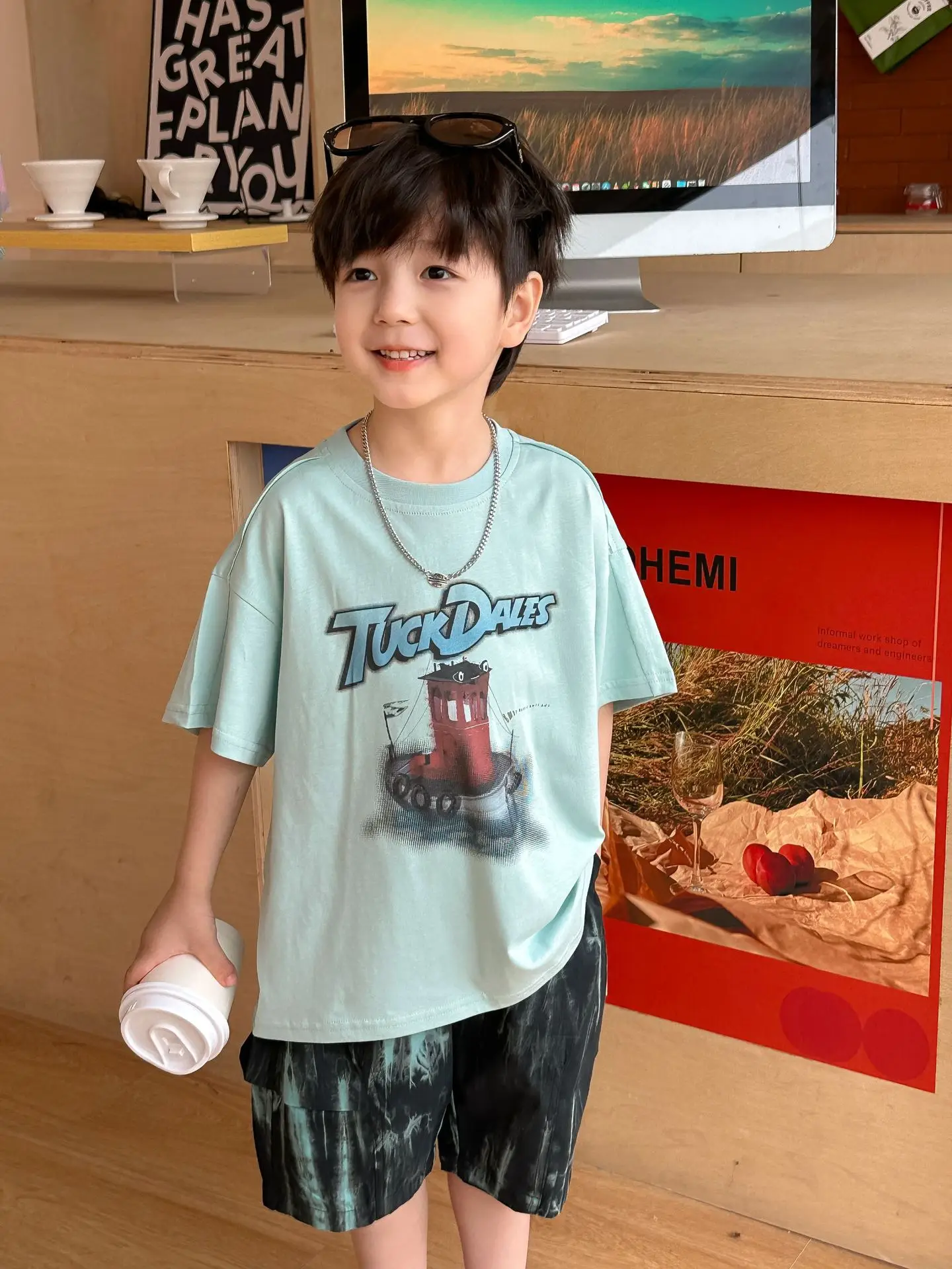 Boys Korean Retro Printed Shorts T-Shirt Set Summer 2025 - Image 4