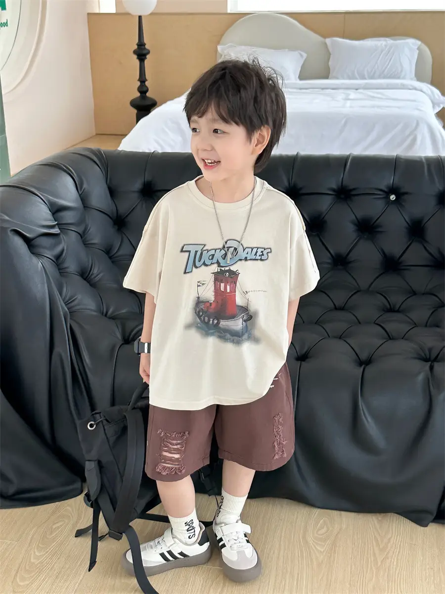 Boys Korean Retro Printed Shorts T-Shirt Set Summer 2025 - Image 5