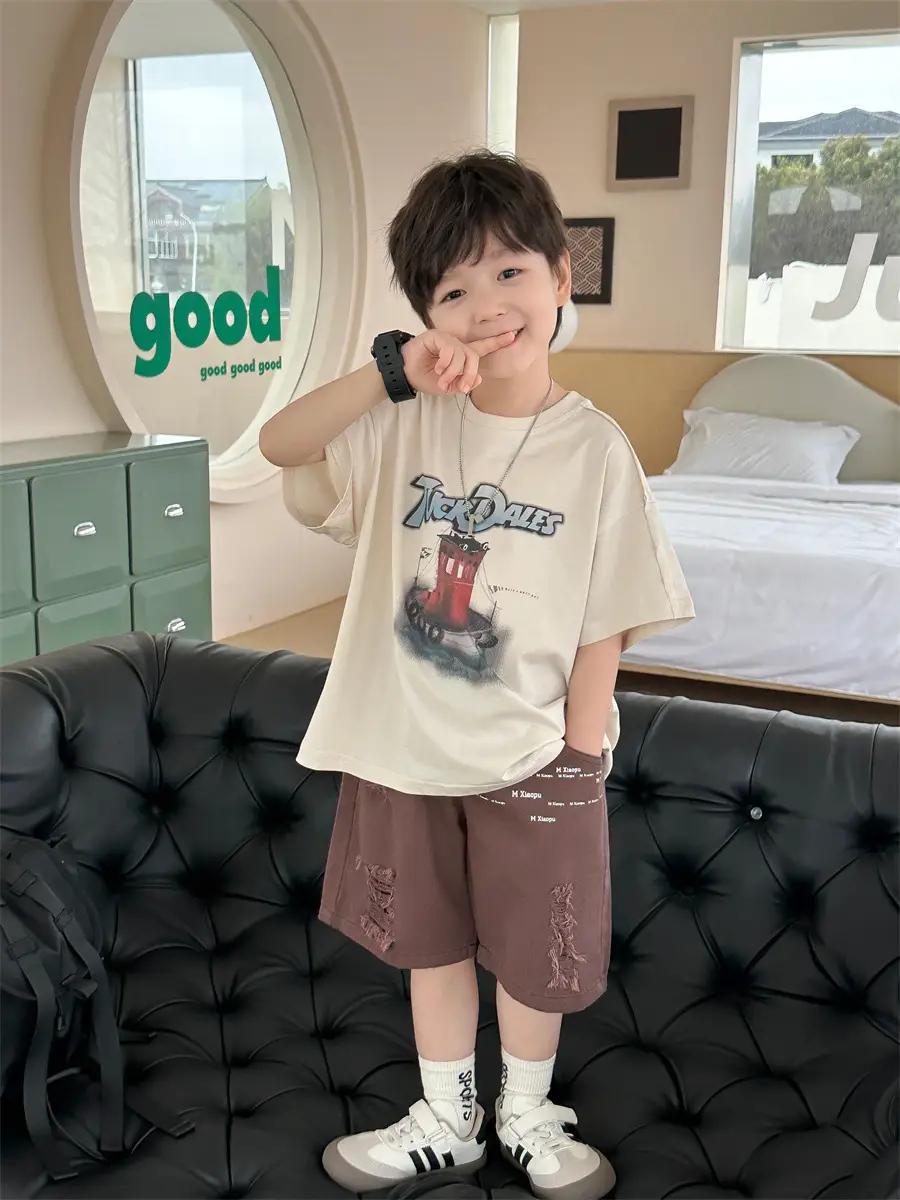 Boys Korean Retro Printed Shorts T-Shirt Set Summer 2025 - Image 7