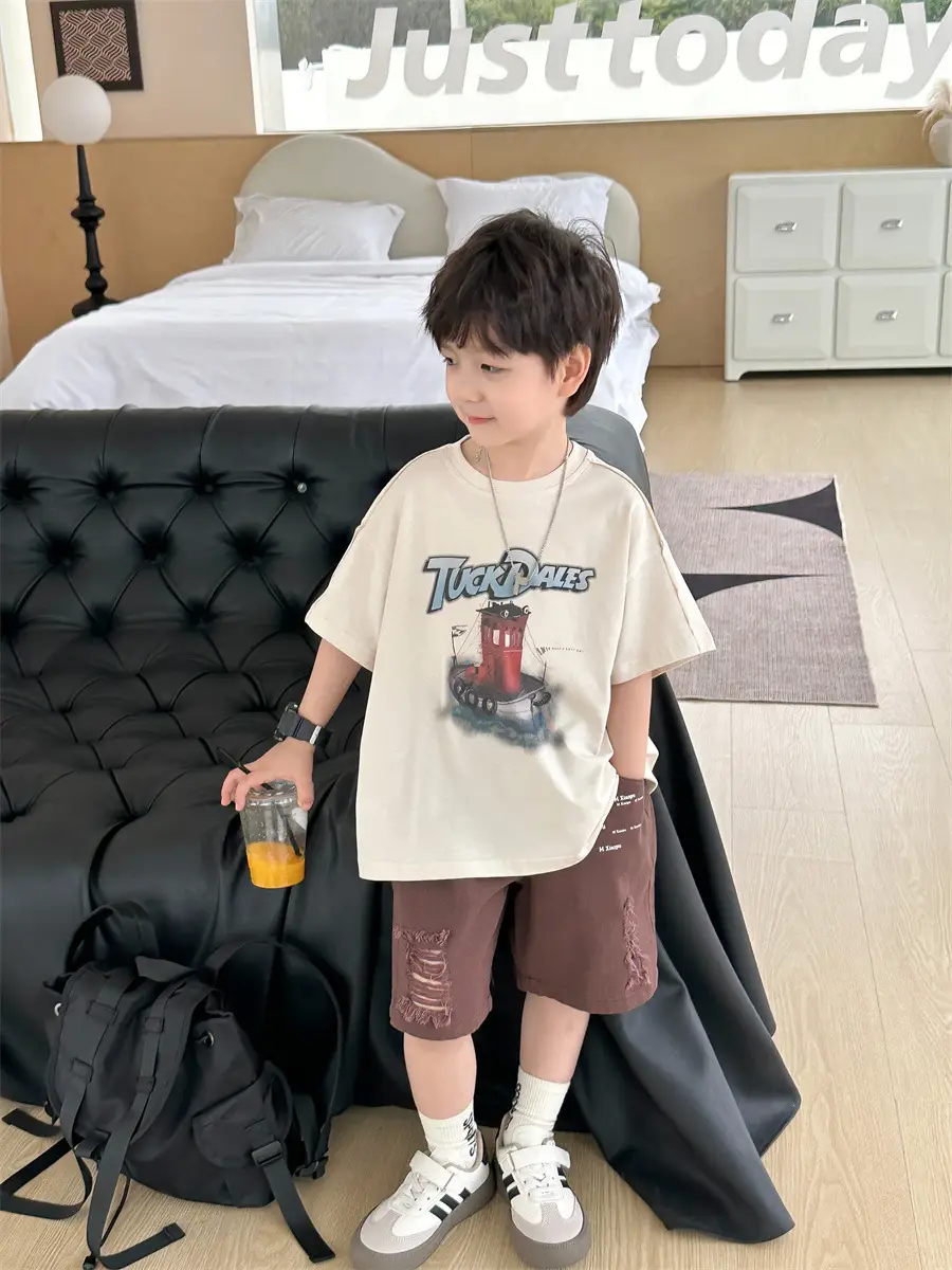 Boys Korean Retro Printed Shorts T-Shirt Set Summer 2025 — feature 19