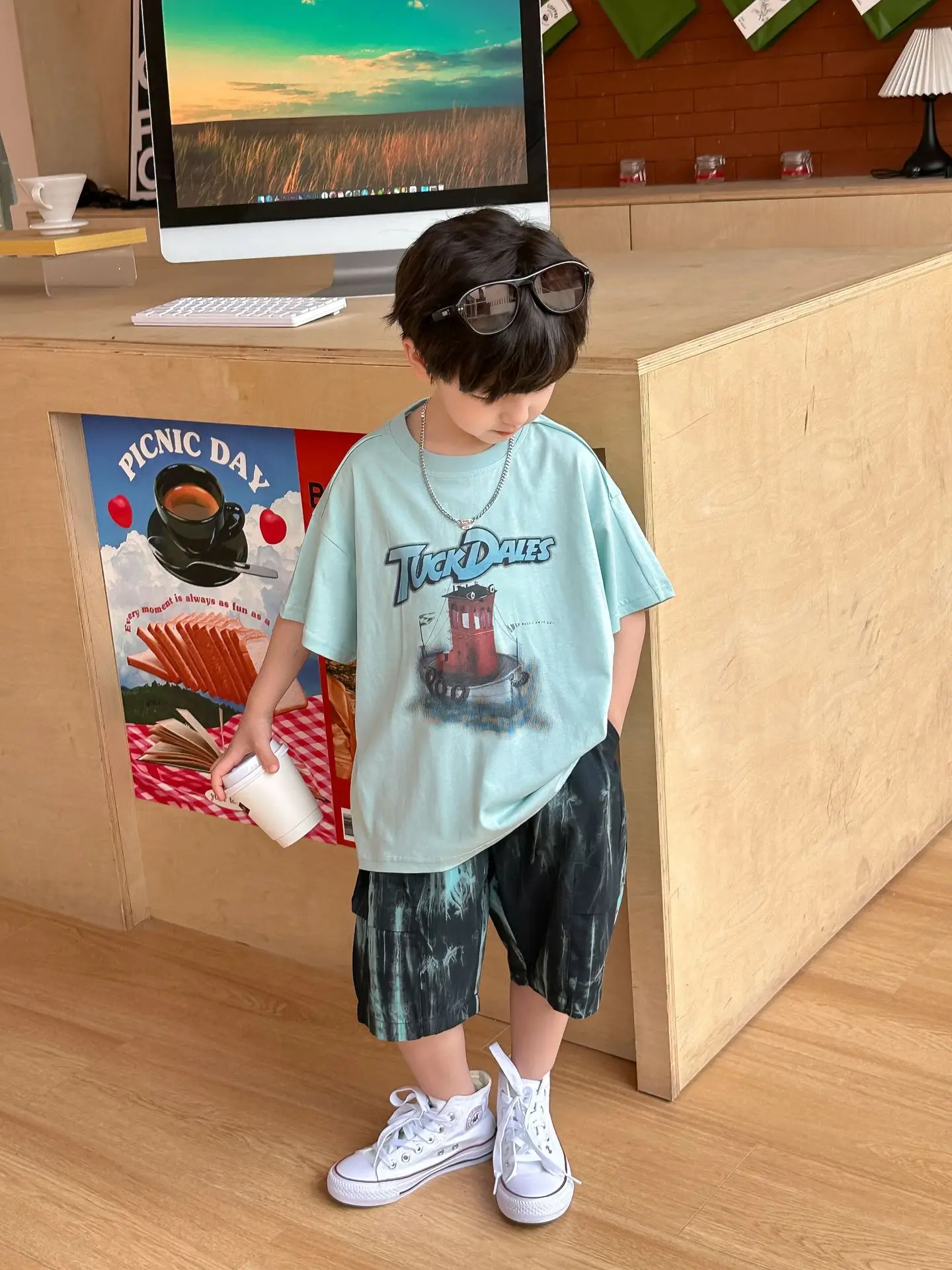 Boys Korean Retro Printed Shorts T-Shirt Set Summer 2025 — feature 22