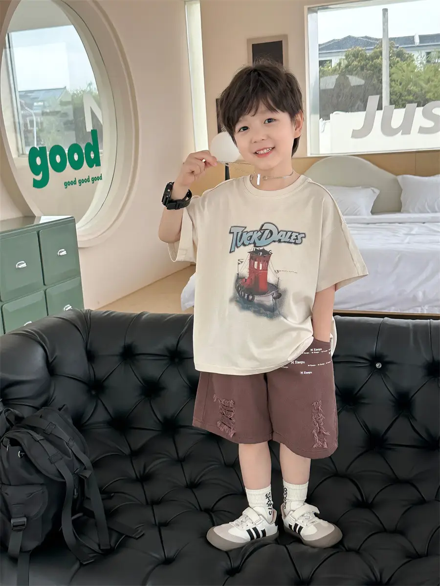 Boys Korean Retro Printed Shorts T-Shirt Set Summer 2025 - Image 2