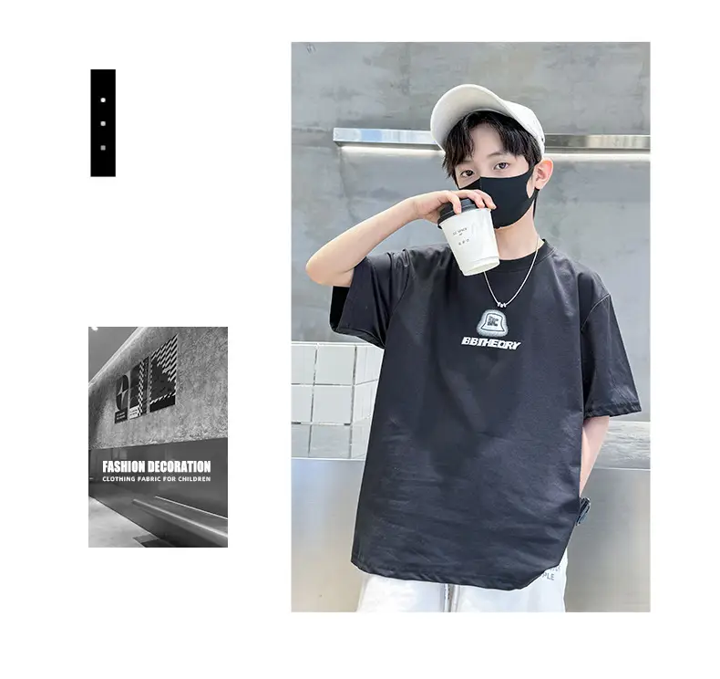 Summer T-shirt for Boys Black Short Sleeve Casual Wear — feature 15
