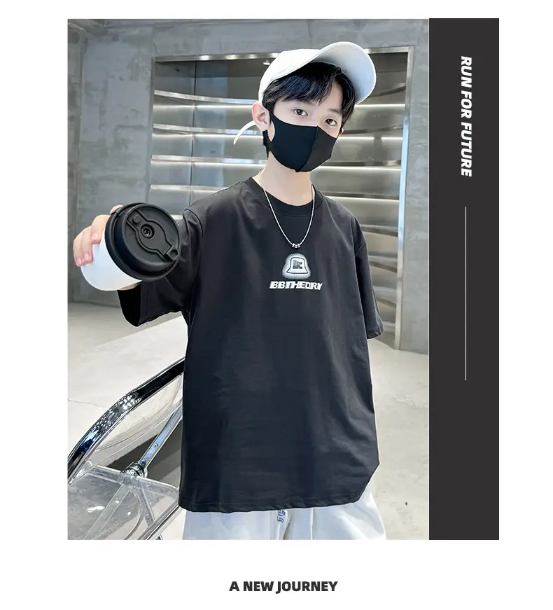 Summer T-shirt for Boys Black Short Sleeve Casual Wear — feature 18
