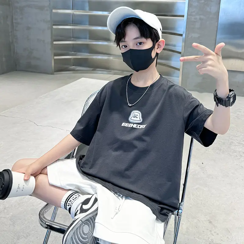 Summer T-shirt for Boys Black Short Sleeve Casual Wear — feature 3
