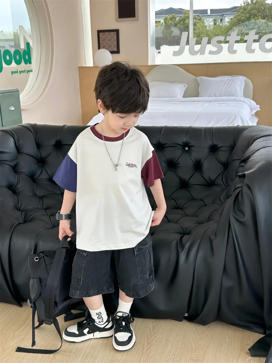 Kids Color-Blocked T-Shirt Boys Casual 2025 New - Image 5