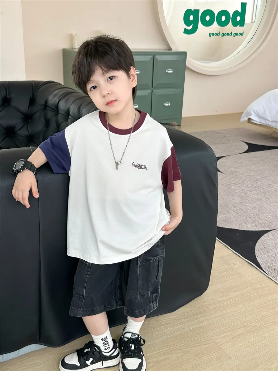 Kids Color-Blocked T-Shirt Boys Casual 2025 New - Image 7