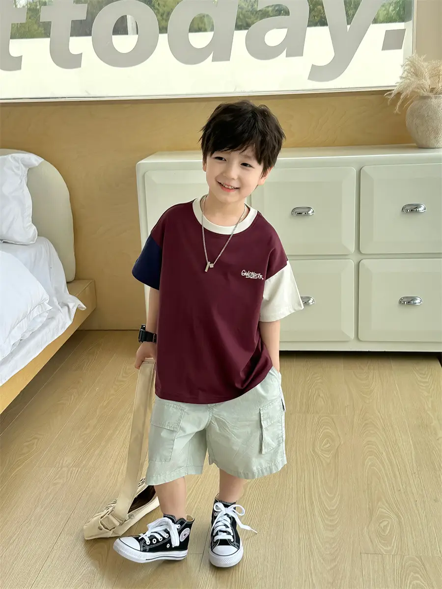Kids Color-Blocked T-Shirt Boys Casual 2025 New — feature 13
