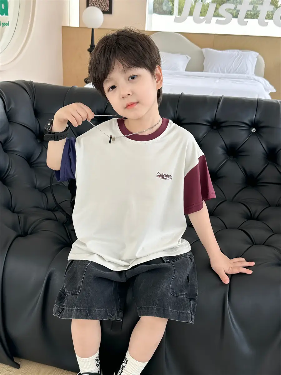 Kids Color-Blocked T-Shirt Boys Casual 2025 New — feature 9