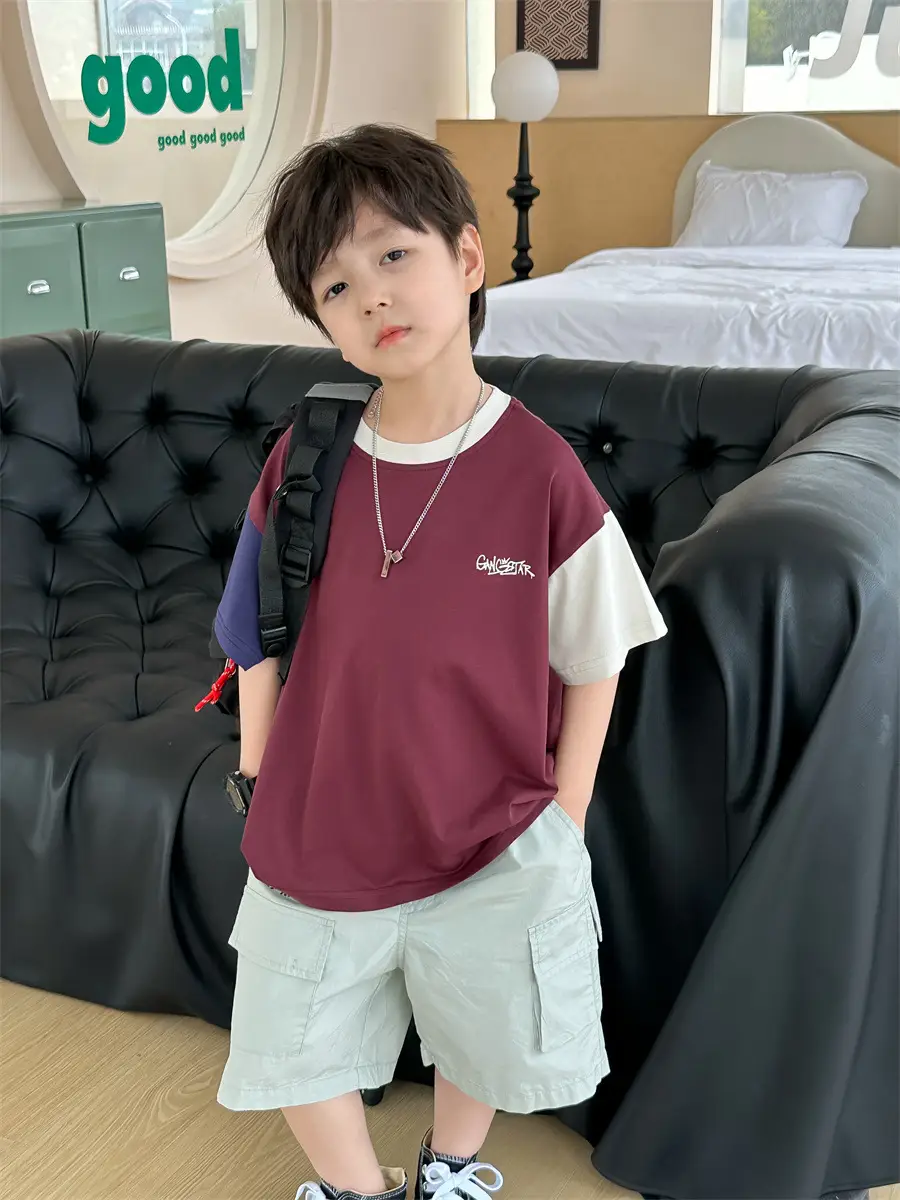 Kids Color-Blocked T-Shirt Boys Casual 2025 New - Image 2