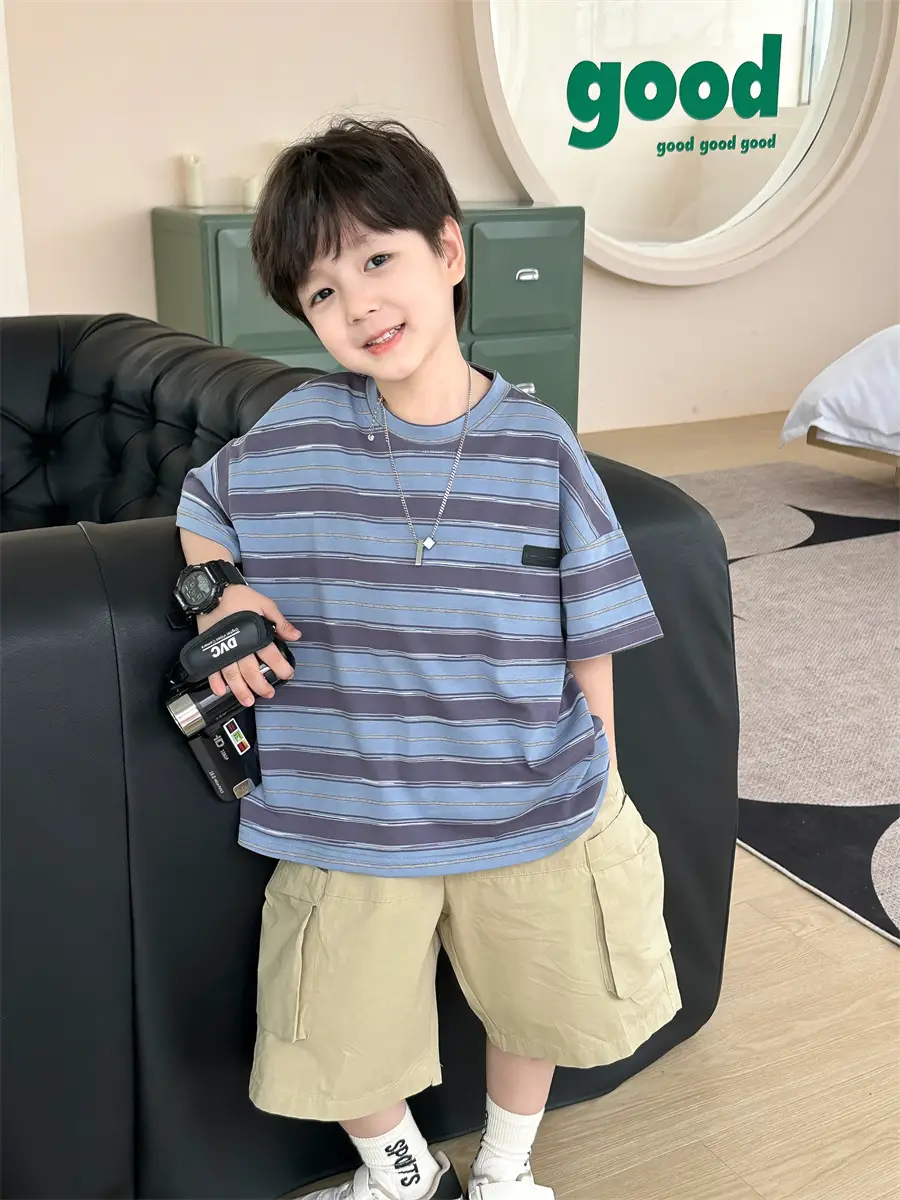 Kids Striped T-Shirt Boys Summer Wear 2025 - Image 2