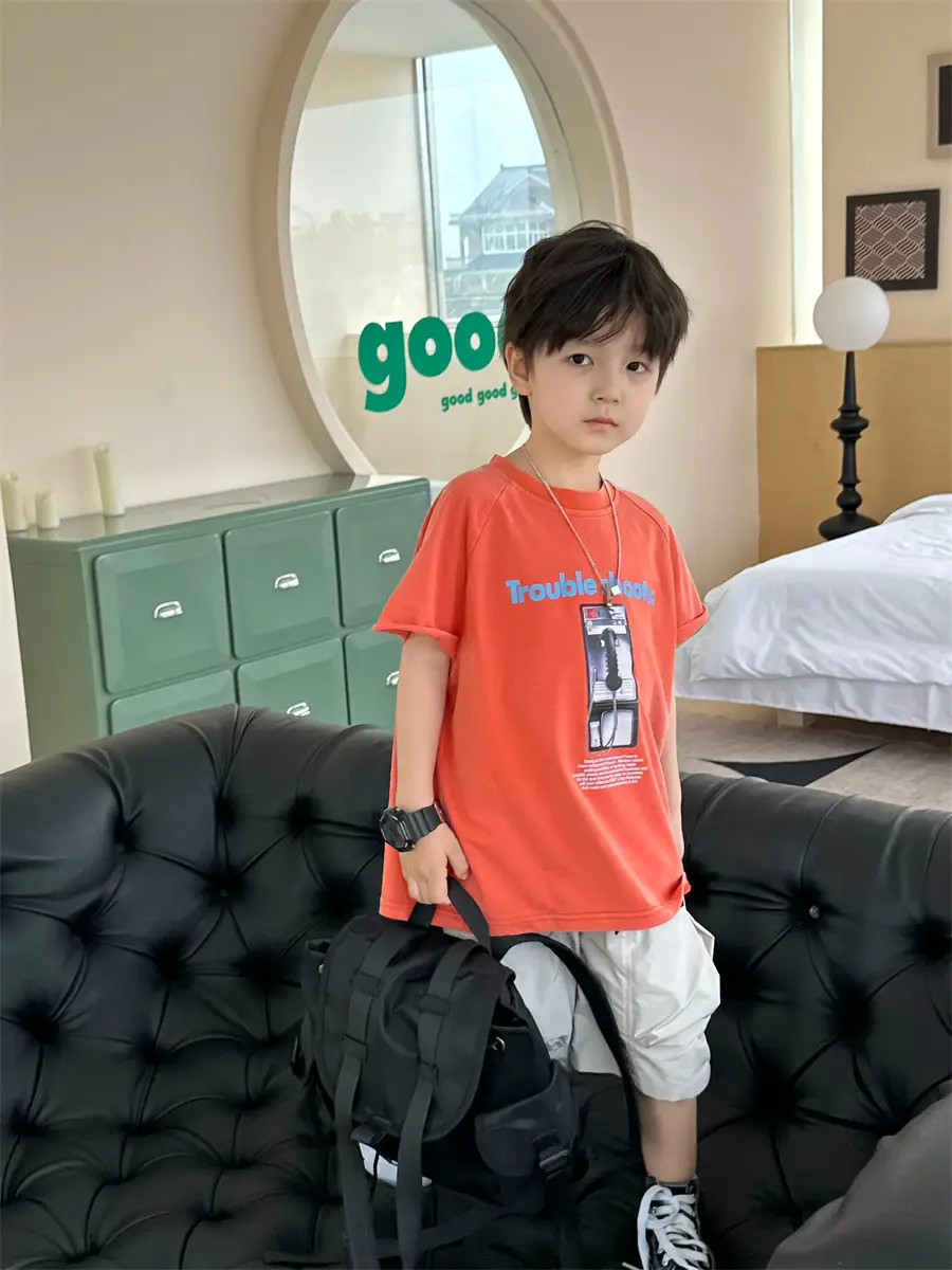 Boys Orange T-Shirt Kids 2025 Summer Clothing - Image 6