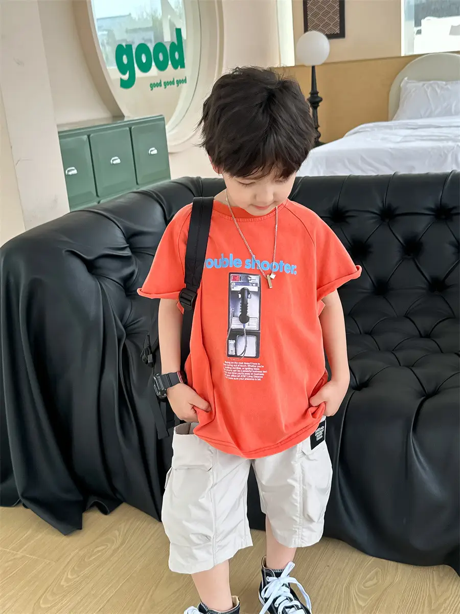 Boys Orange T-Shirt Kids 2025 Summer Clothing — feature 15
