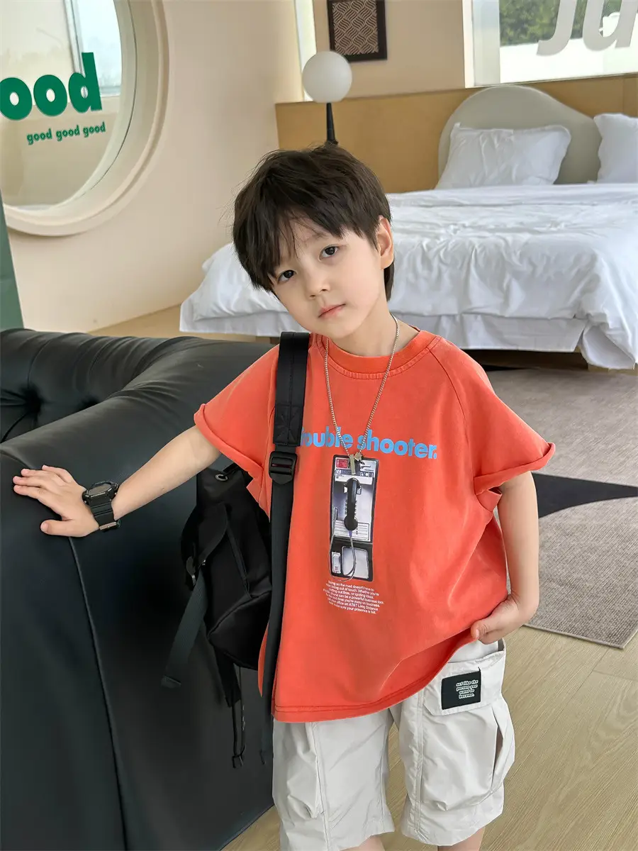 Boys Orange T-Shirt Kids 2025 Summer Clothing — feature 20