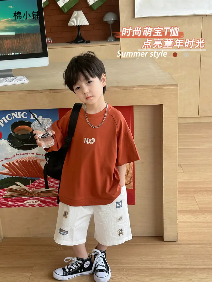 Kids Open T-Shirt Boys Summer Korean Style Embroidered 2025 - Image 3