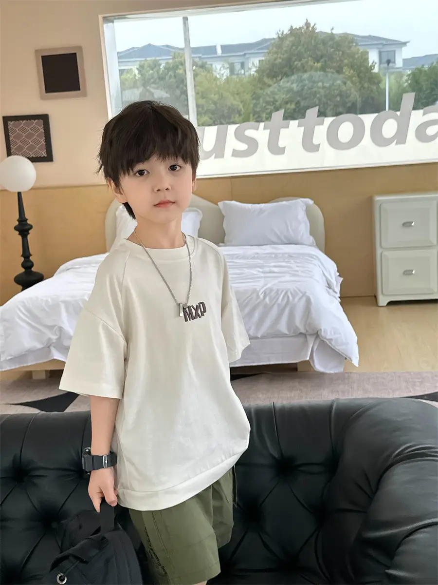 Kids Open T-Shirt Boys Summer Korean Style Embroidered 2025 - Image 4