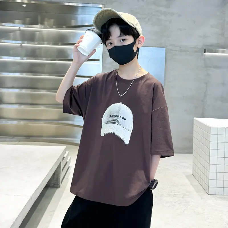Summer White Graphic T-Shirt for Boys with Cap