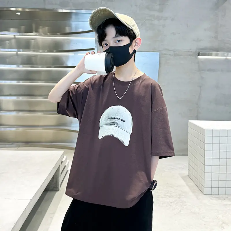 Summer White Graphic T-Shirt for Boys with Cap