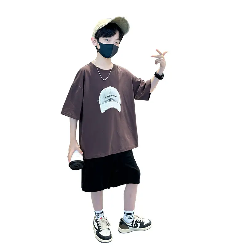 Summer White Graphic T-Shirt for Boys with Cap