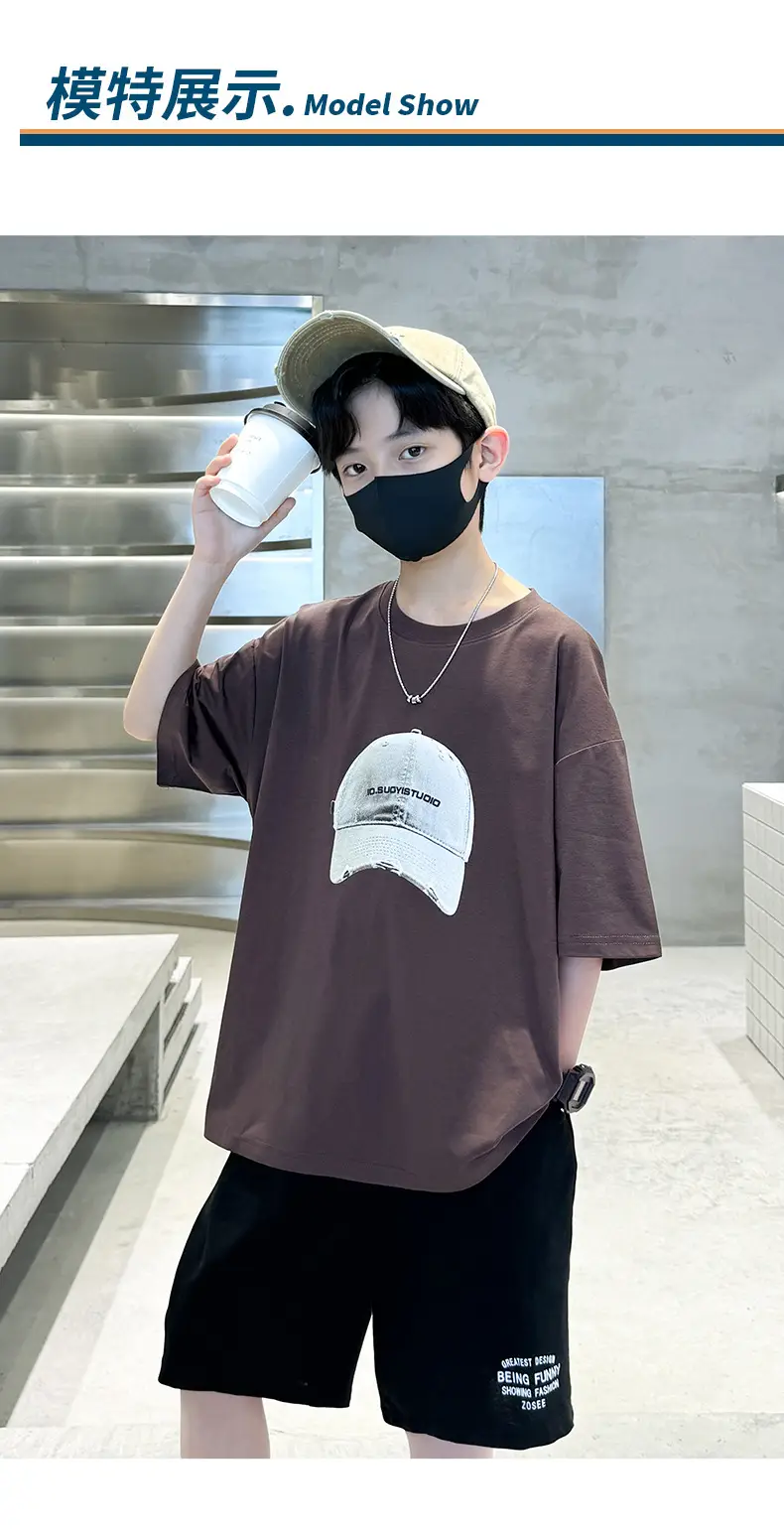 Summer White Graphic T-Shirt for Boys with Cap — feature 14