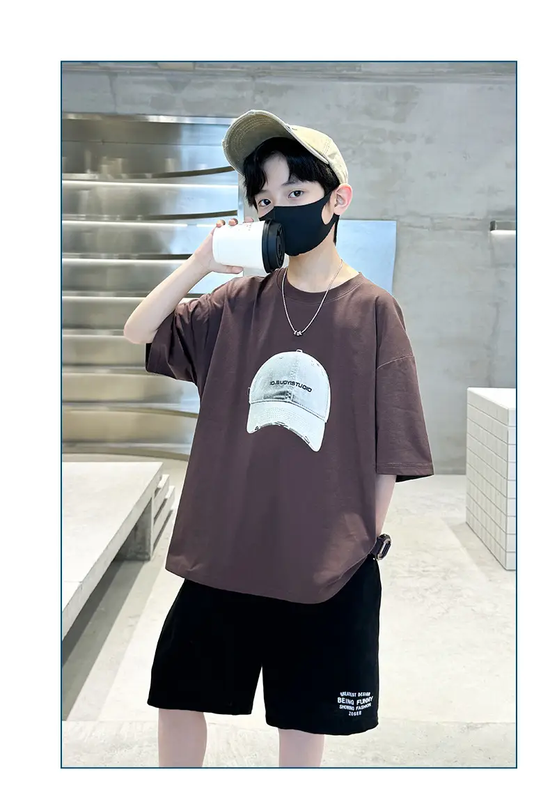 Summer White Graphic T-Shirt for Boys with Cap — feature 15