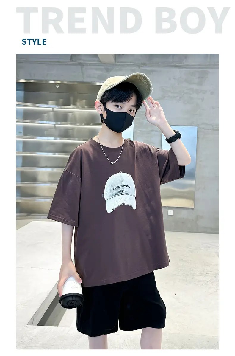 Summer White Graphic T-Shirt for Boys with Cap — feature 16