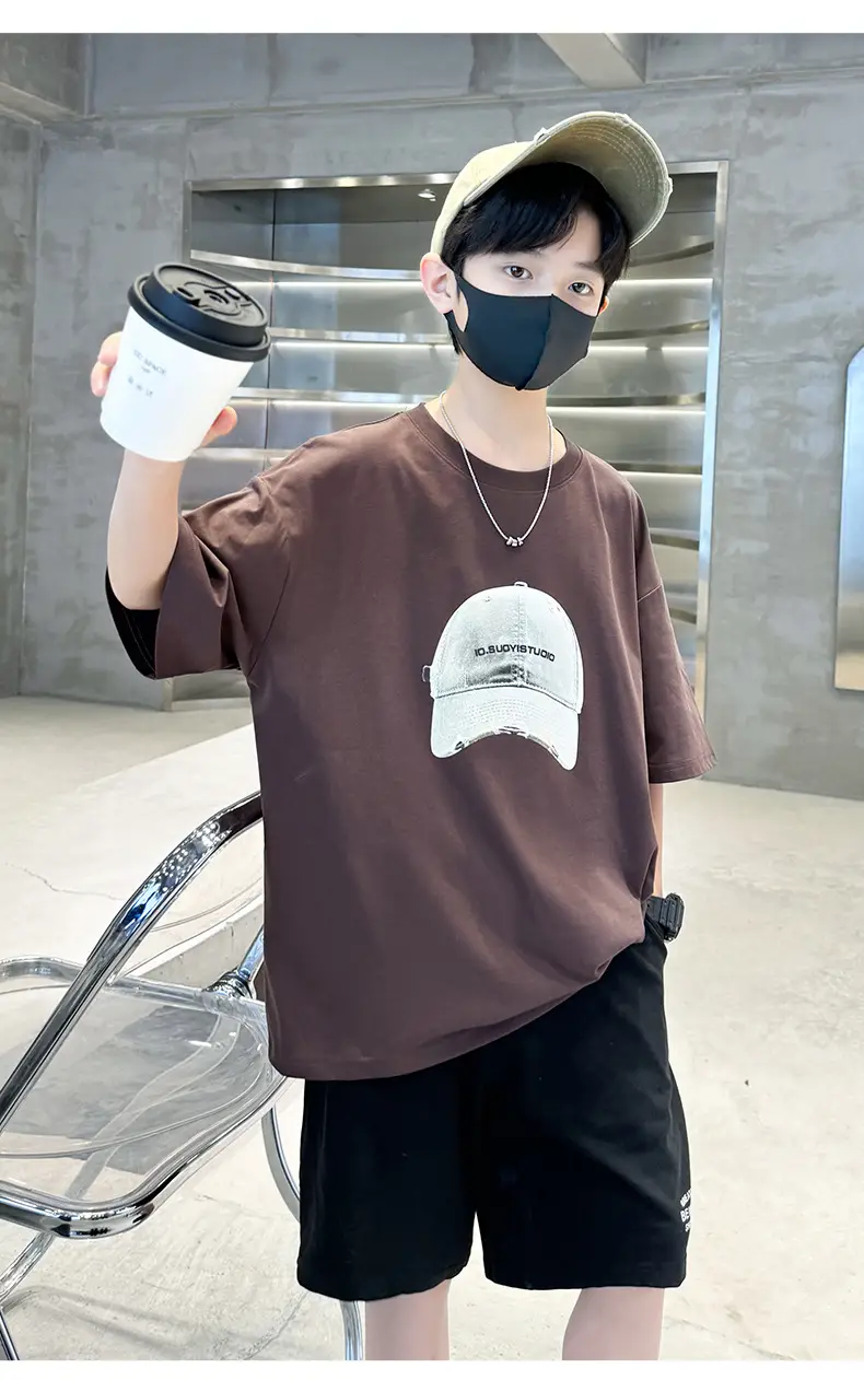 Summer White Graphic T-Shirt for Boys with Cap — feature 17