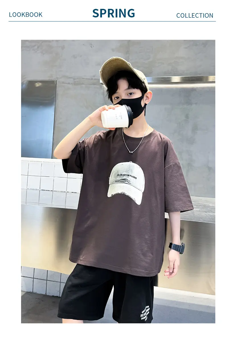 Summer White Graphic T-Shirt for Boys with Cap — feature 18