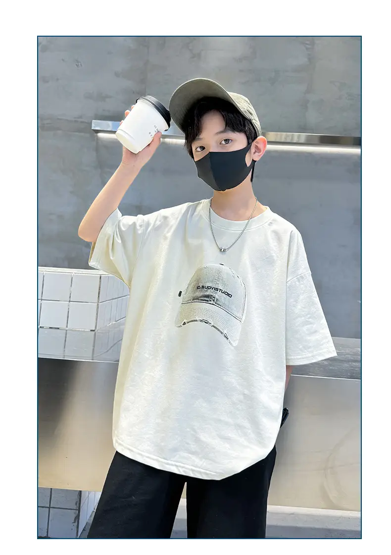 Summer White Graphic T-Shirt for Boys with Cap — feature 21