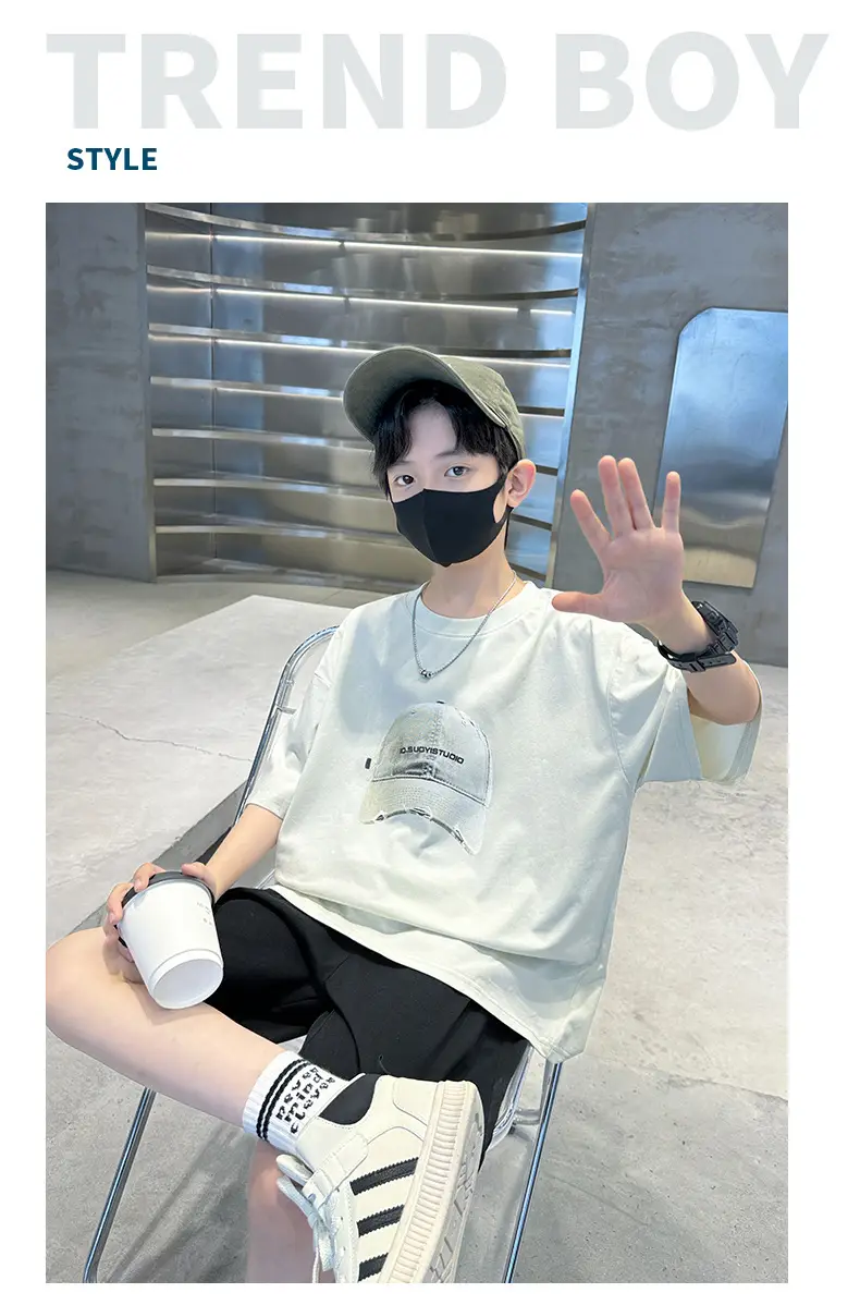 Summer White Graphic T-Shirt for Boys with Cap — feature 22