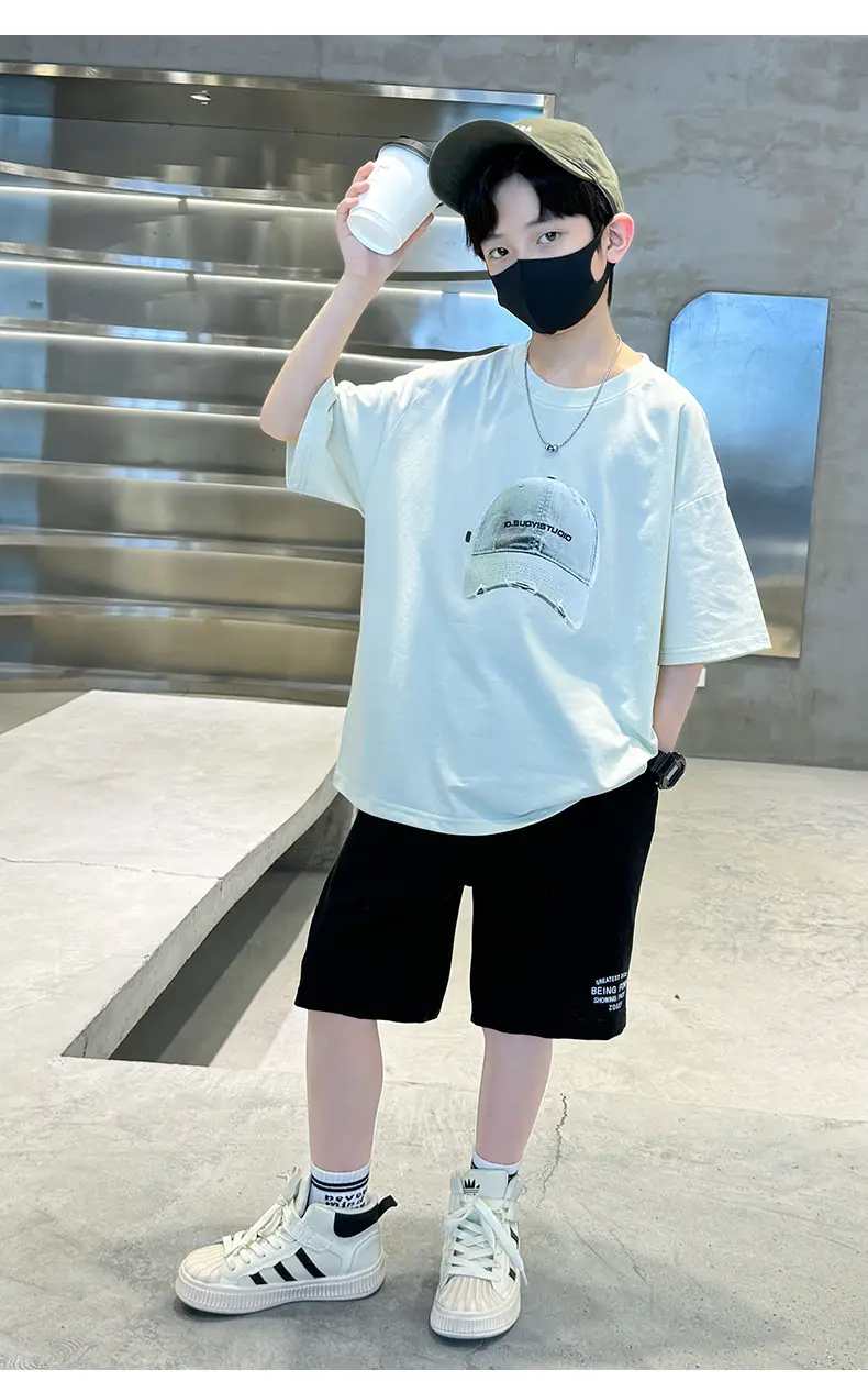 Summer White Graphic T-Shirt for Boys with Cap — feature 23