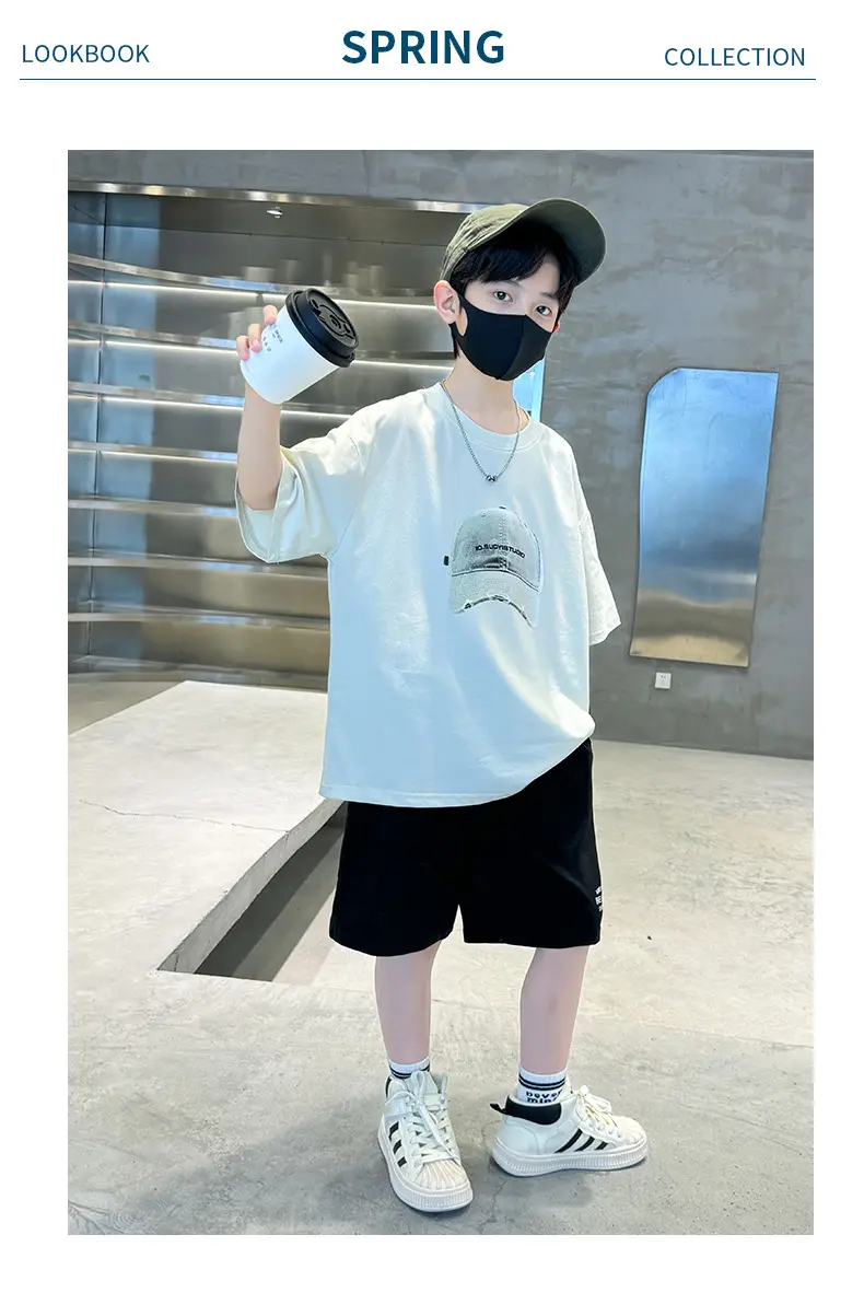 Summer White Graphic T-Shirt for Boys with Cap — feature 24