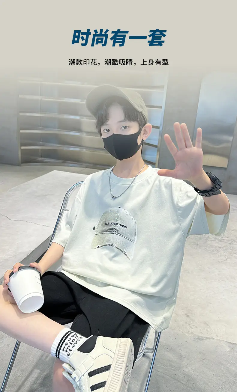 Summer White Graphic T-Shirt for Boys with Cap — feature 6
