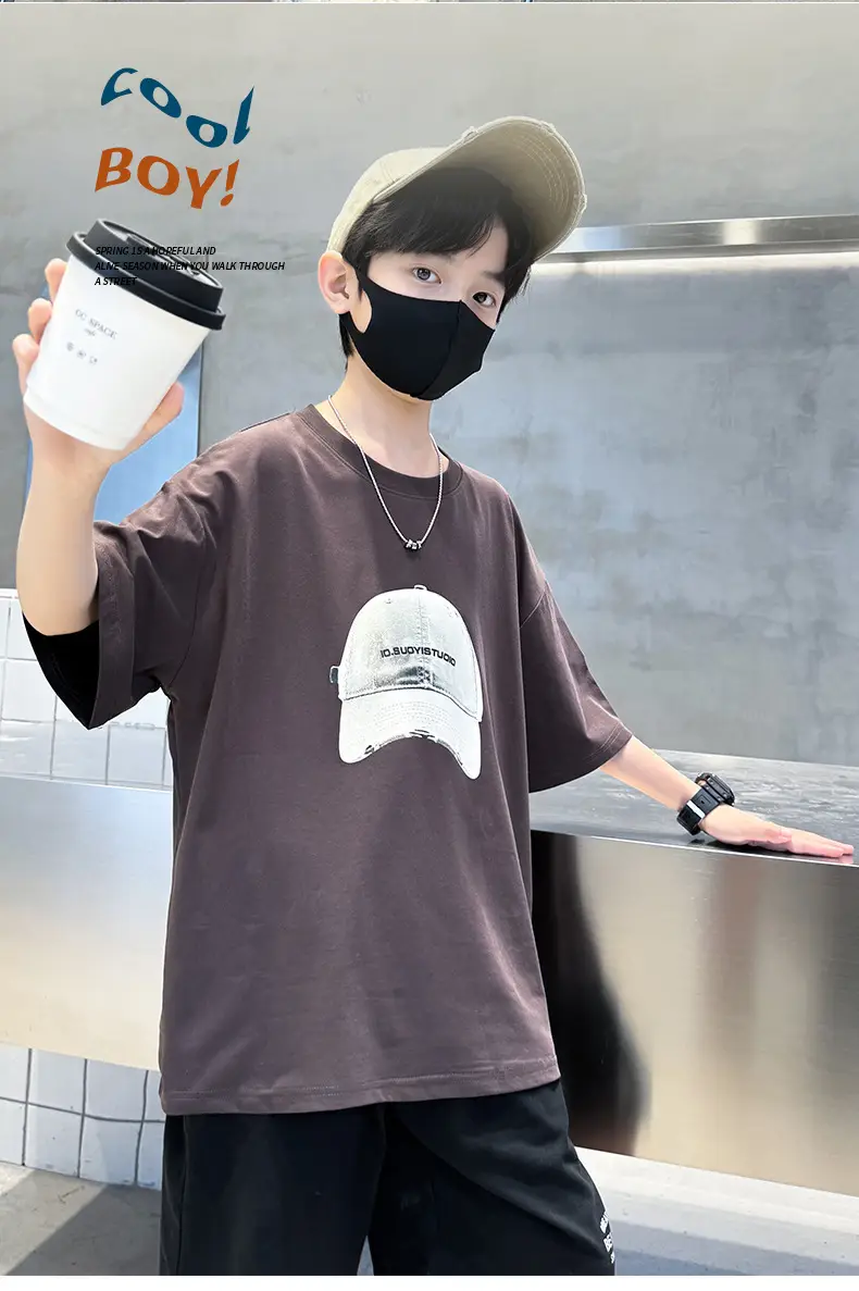 Summer White Graphic T-Shirt for Boys with Cap — feature 7