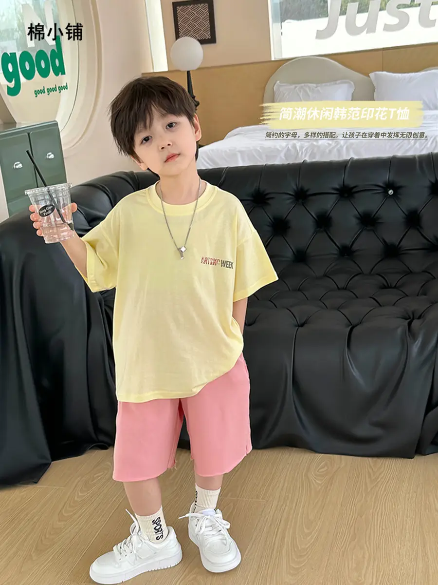 Boys White T-Shirt Shorts Set Summer 2025 Kids - Image 3
