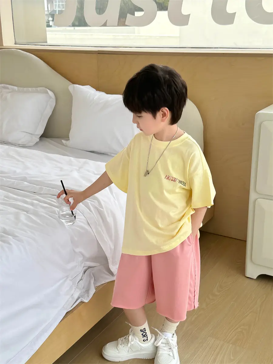 Boys White T-Shirt Shorts Set Summer 2025 Kids - Image 4