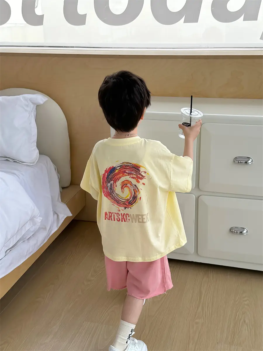 Boys White T-Shirt Shorts Set Summer 2025 Kids - Image 6