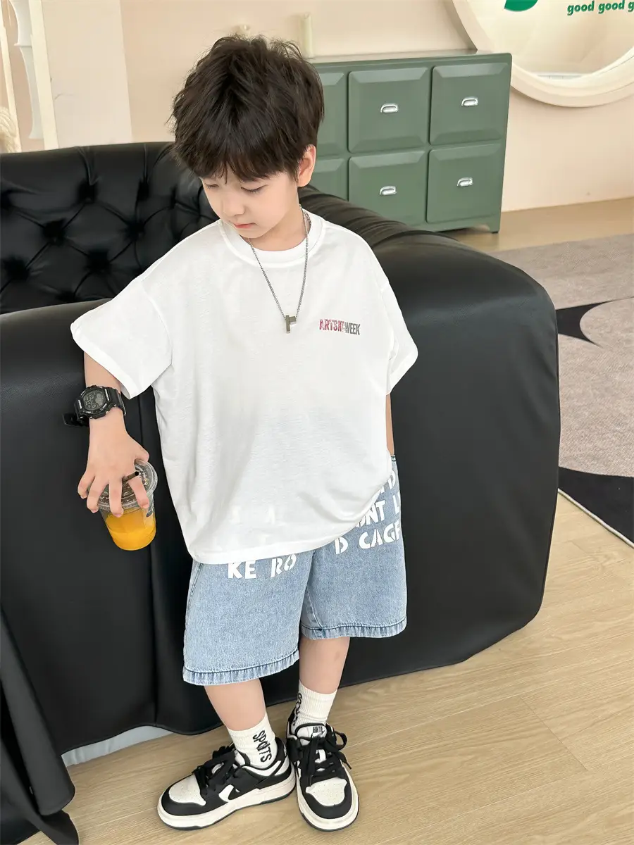 Boys White T-Shirt Shorts Set Summer 2025 Kids — feature 23