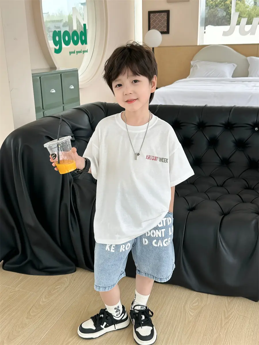 Boys White T-Shirt Shorts Set Summer 2025 Kids — feature 24