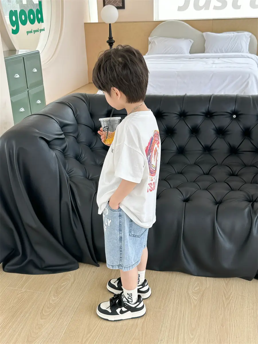 Boys White T-Shirt Shorts Set Summer 2025 Kids — feature 25