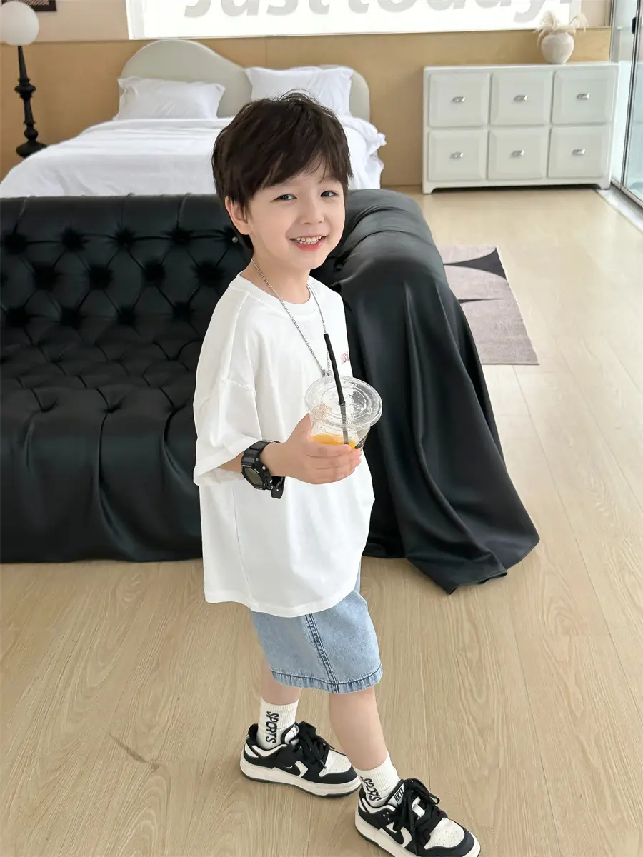 Boys White T-Shirt Shorts Set Summer 2025 Kids — feature 26