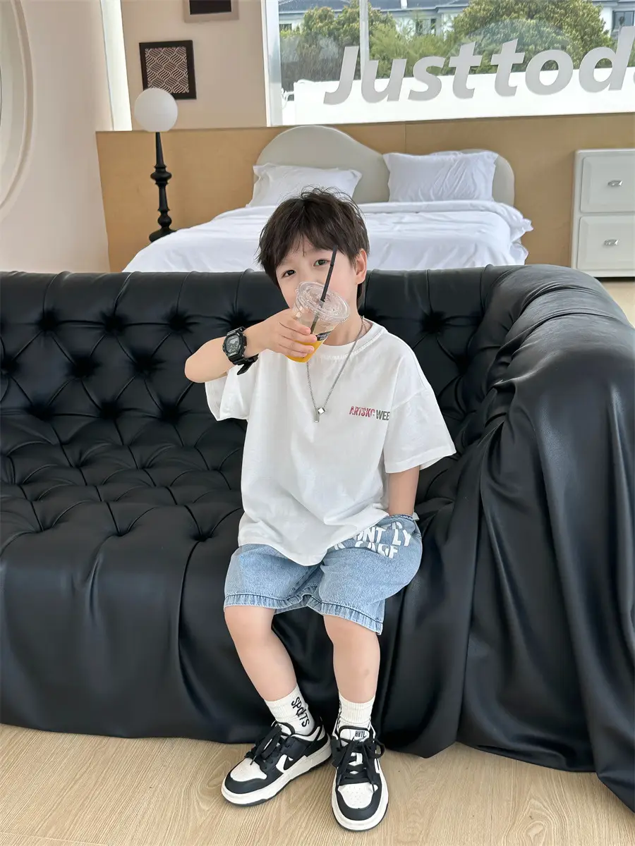 Boys White T-Shirt Shorts Set Summer 2025 Kids — feature 28