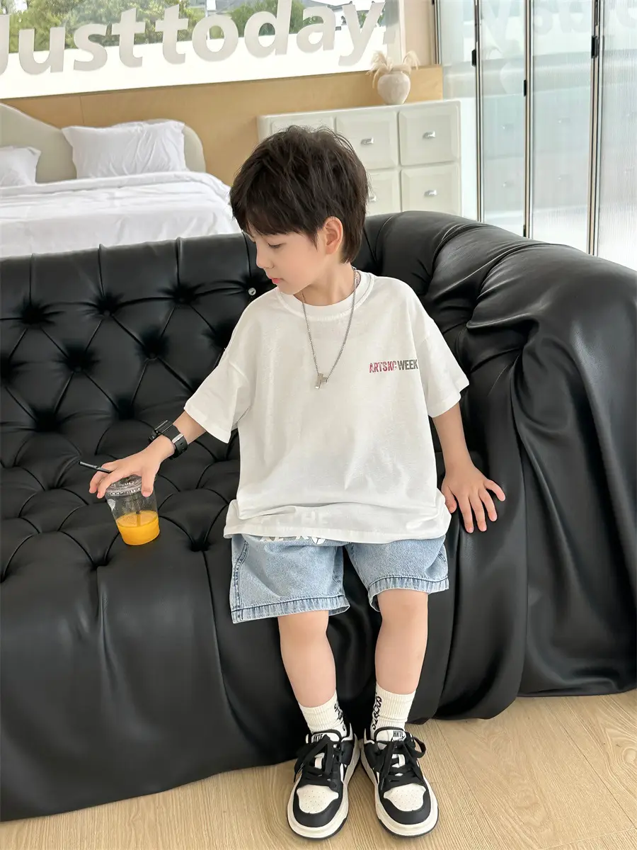 Boys White T-Shirt Shorts Set Summer 2025 Kids — feature 29