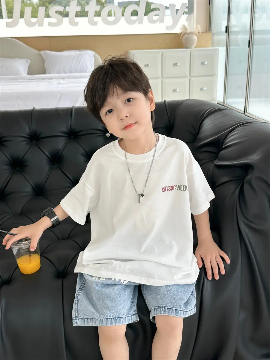 Boys White T-Shirt Shorts Set Summer 2025 Kids — feature 30